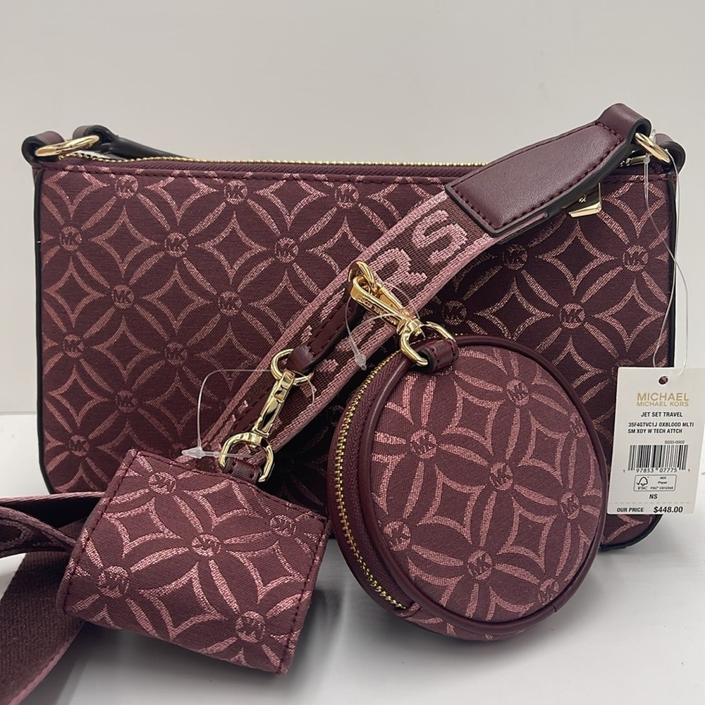 MICHAEL KORS Jet Set Travel Small Logo Jacquard Crossbody With Tech Attach - Oxb - Picture 5 of 16